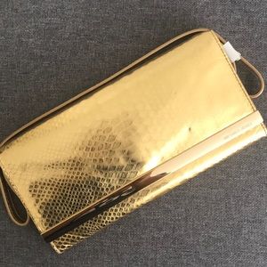 Michael Kors metallic snakeskin print clutch-gold